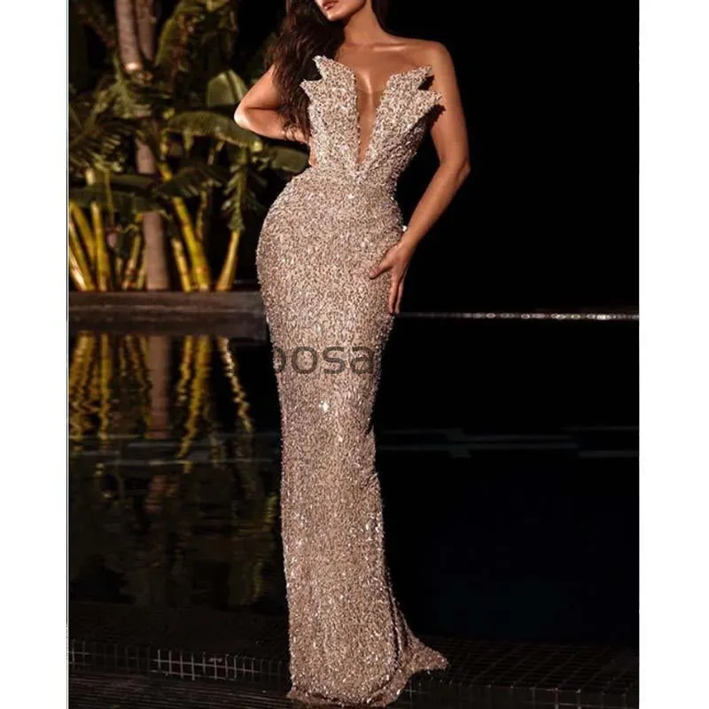 Mermaid Sexy Strapless Sequin Sparkly Unique Fashion Prom Dresses PD2049