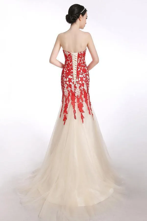 Mermaid Strapless Lace-up Long Prom Dress Evening Gwons PG 221
