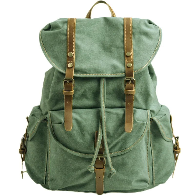 Military Canvas Backpack Students Drawstring Bookbag