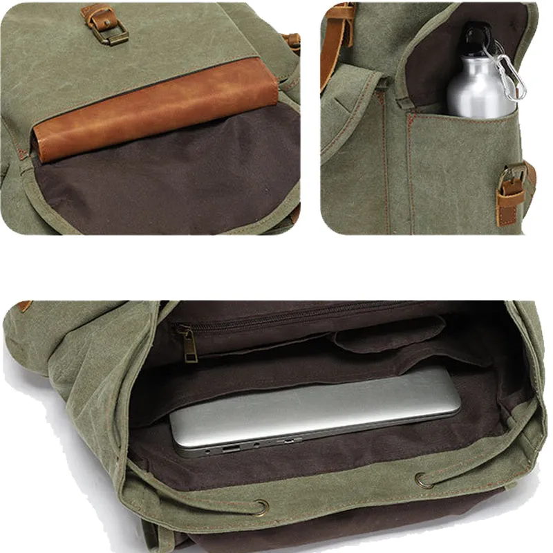 Military Canvas Backpack Students Drawstring Bookbag