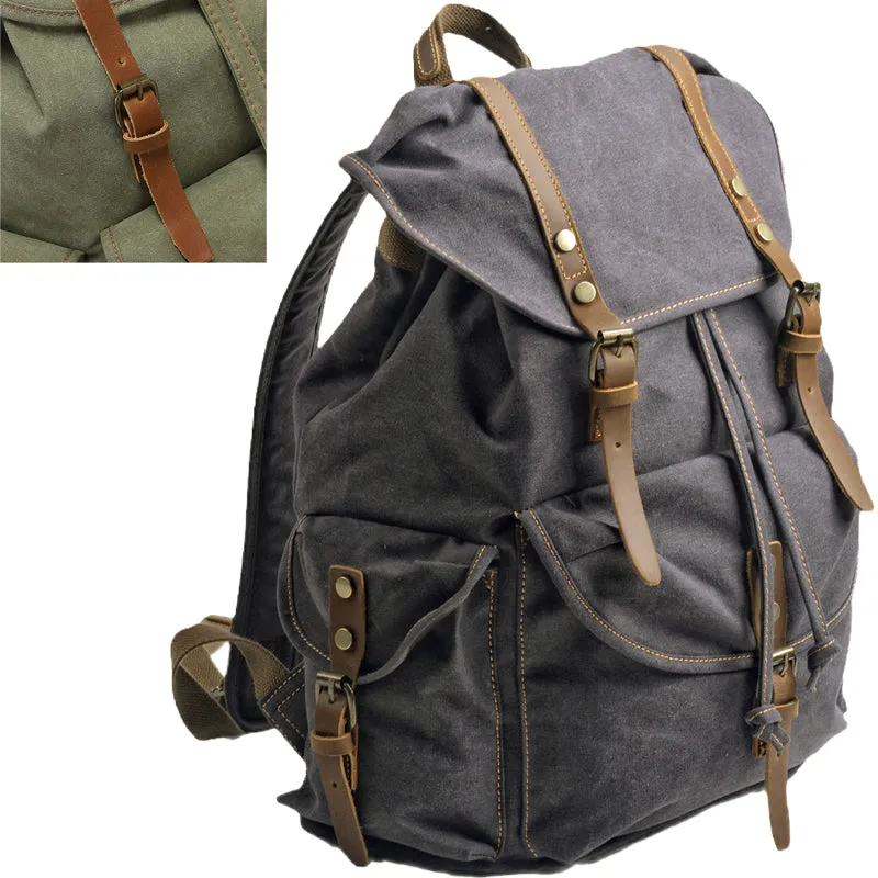 Military Canvas Backpack Students Drawstring Bookbag