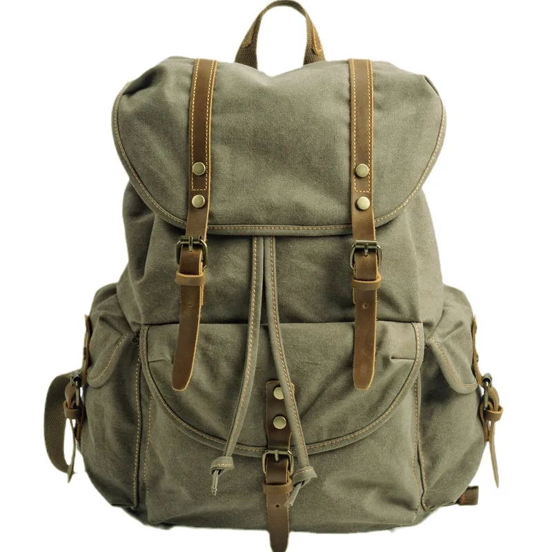 Military Canvas Backpack Students Drawstring Bookbag