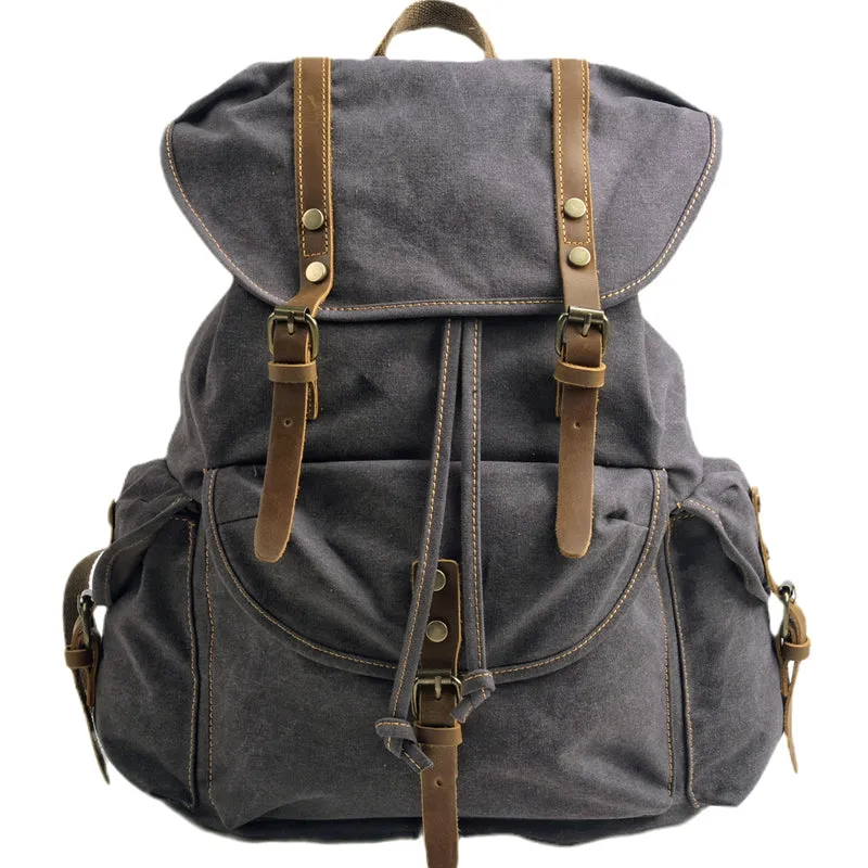 Military Canvas Backpack Students Drawstring Bookbag