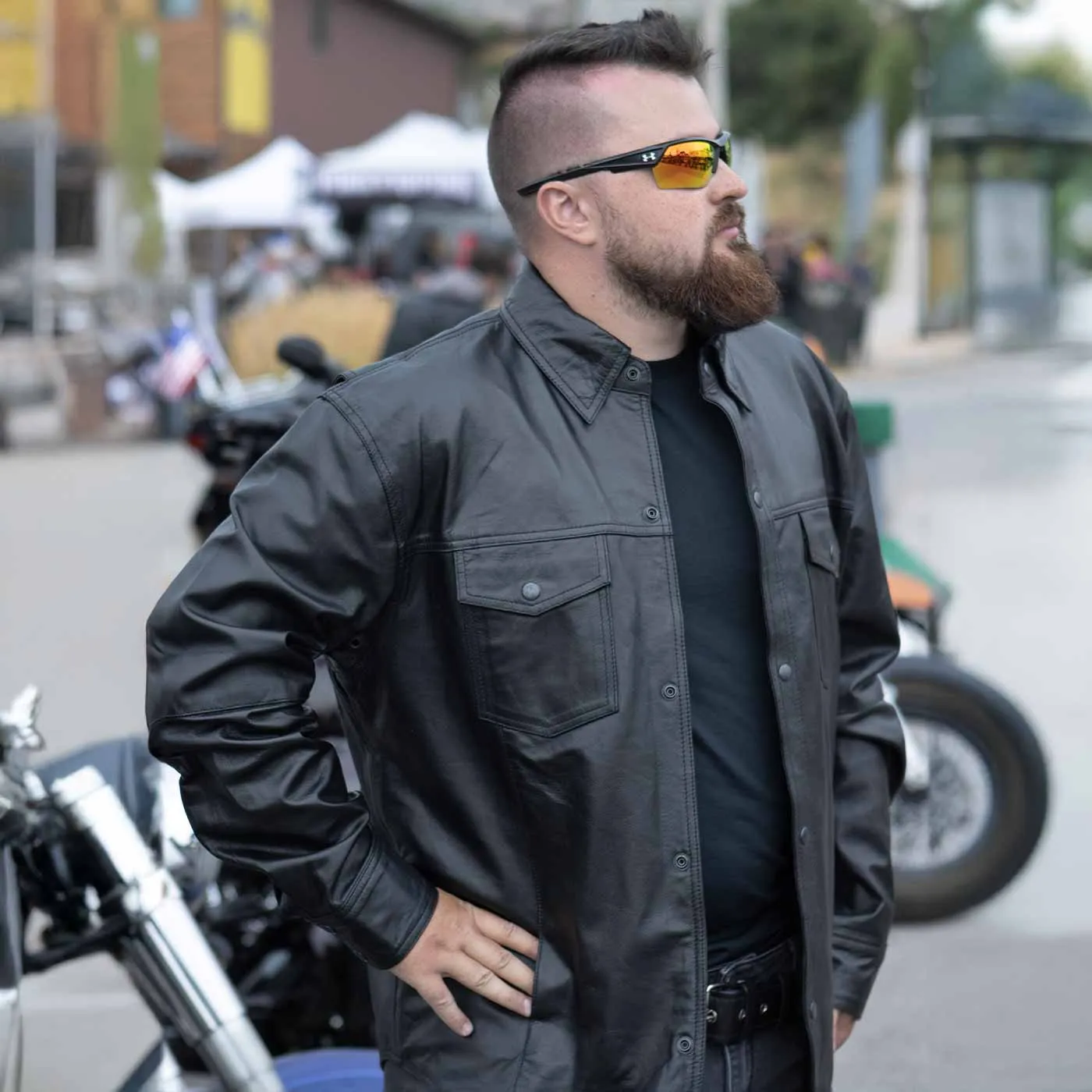 Milwaukee Leather LKM1600 Men's Black Lightweight Casual Biker Style Leather Shirt
