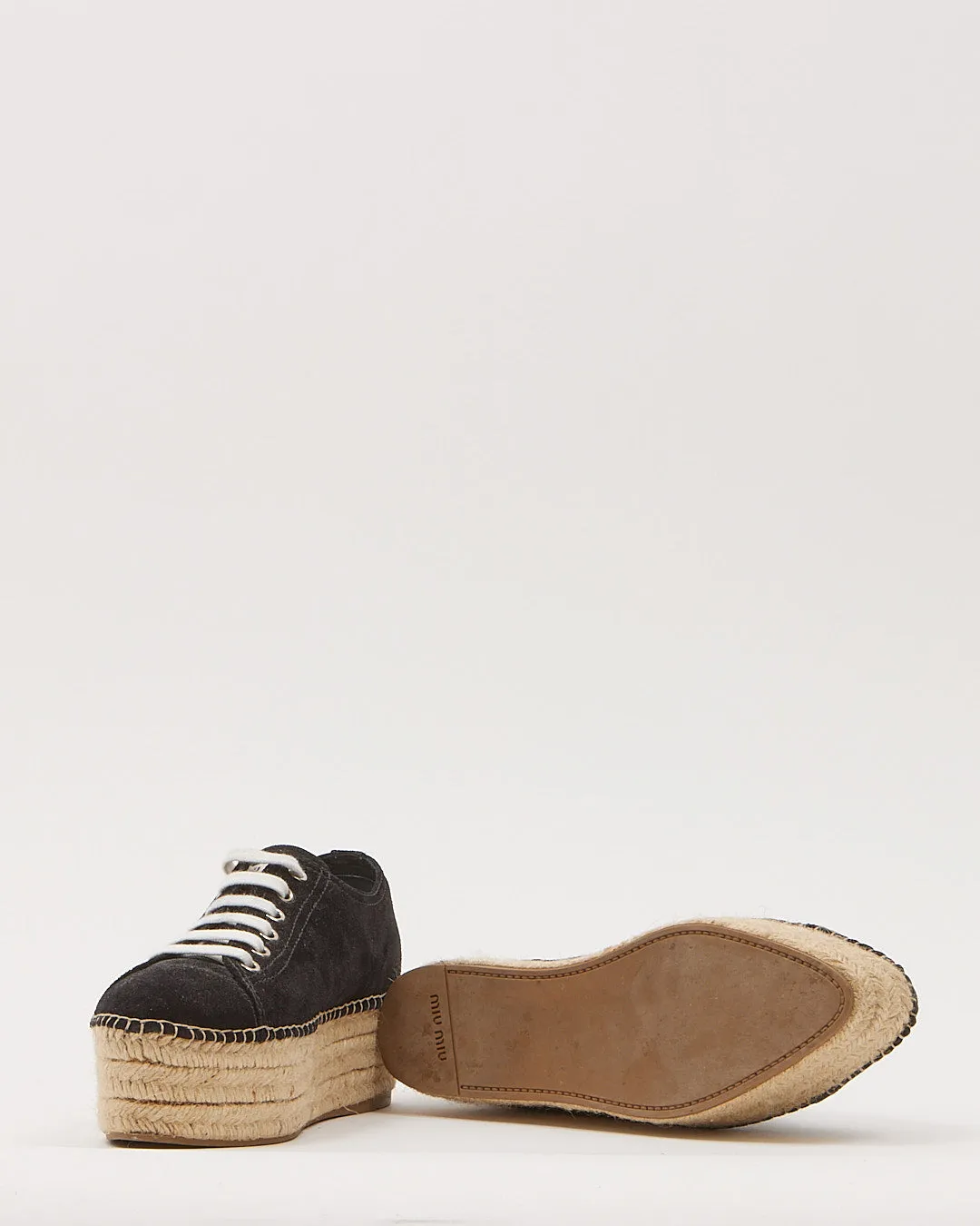 Miu Miu Black Suede Lace Up Espadrille Platform - 36.5