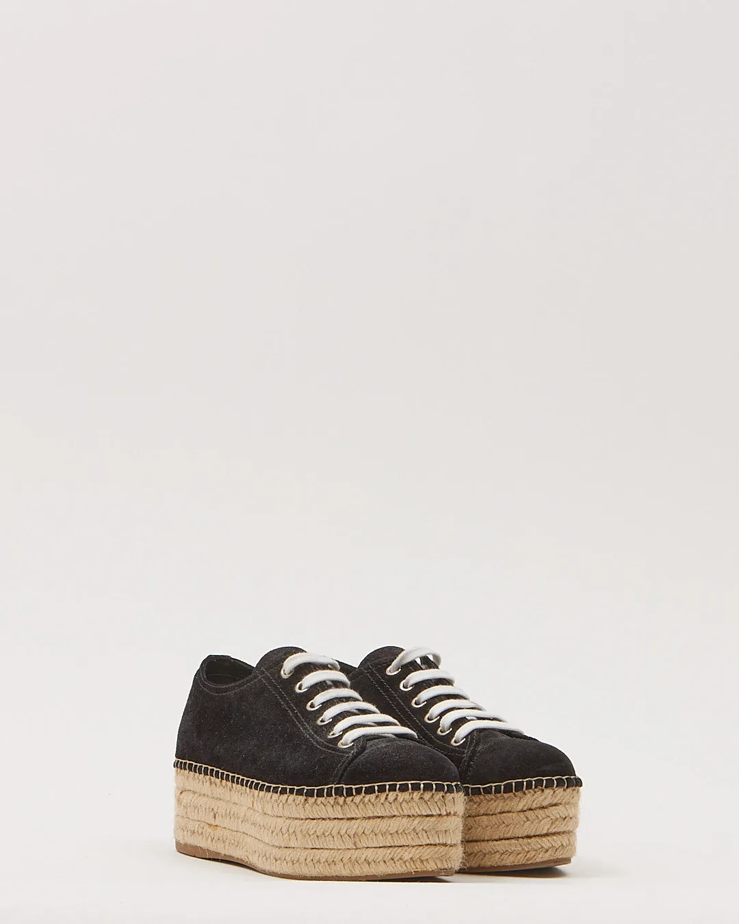 Miu Miu Black Suede Lace Up Espadrille Platform - 36.5