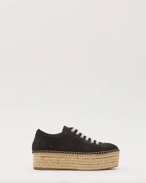 Miu Miu Black Suede Lace Up Espadrille Platform - 36.5