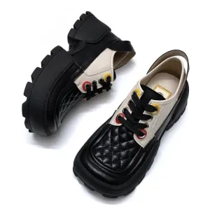 Mixed Colors Square Toe Lace Up Platform Shoes Ladies Pumps