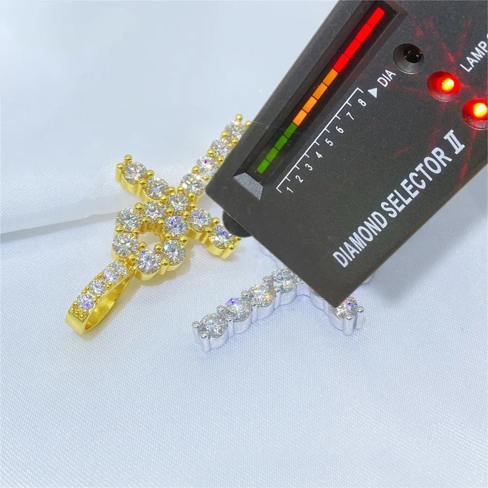 Moissanite Diamond Sterling Silver Ankh Cross Necklace