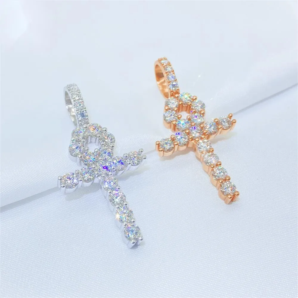 Moissanite Diamond Sterling Silver Ankh Cross Necklace