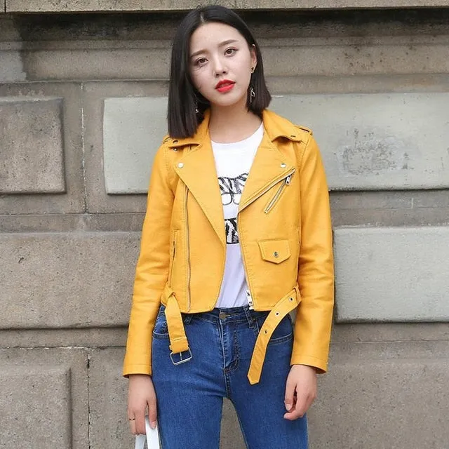 Motorcycle Coat Short Faux Leather Biker Jacket