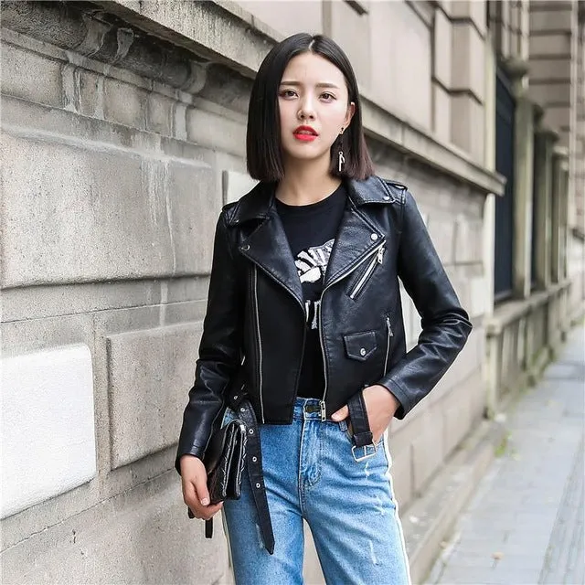 Motorcycle Coat Short Faux Leather Biker Jacket