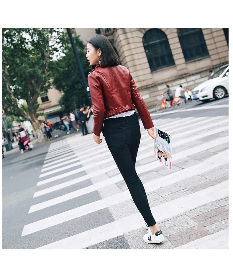 Motorcycle Coat Short Faux Leather Biker Jacket