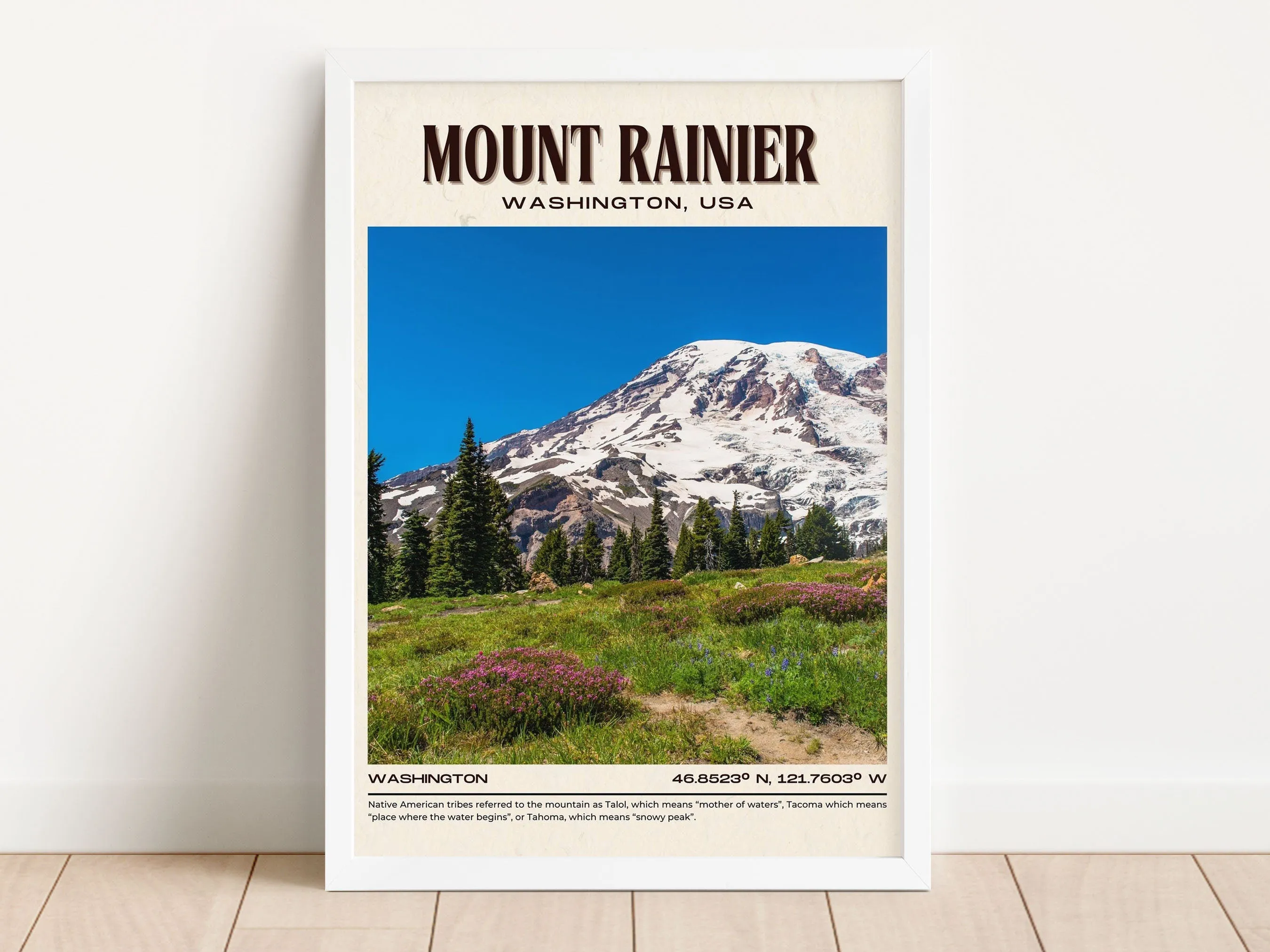 Mount Rainier Vintage Wall Art, Washington, USA