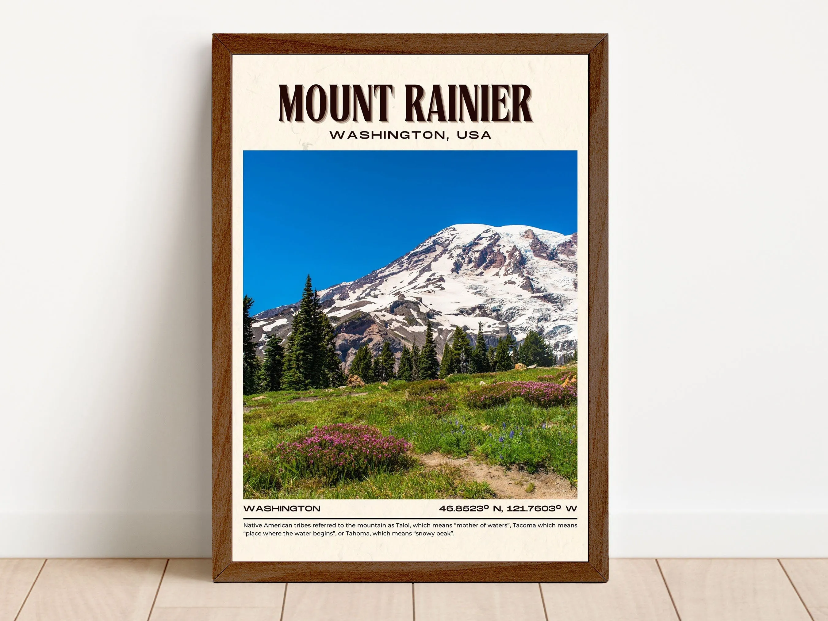 Mount Rainier Vintage Wall Art, Washington, USA