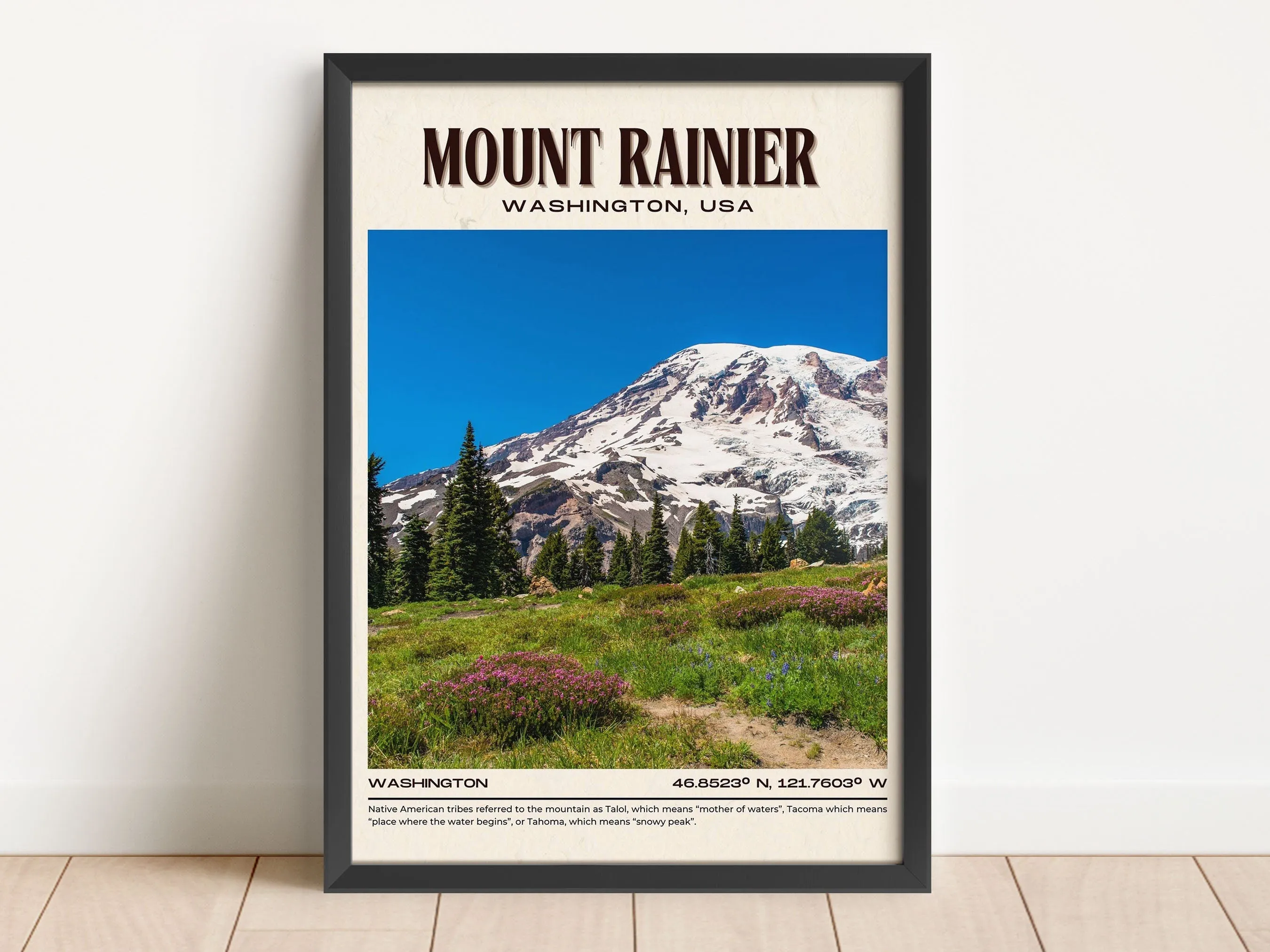 Mount Rainier Vintage Wall Art, Washington, USA