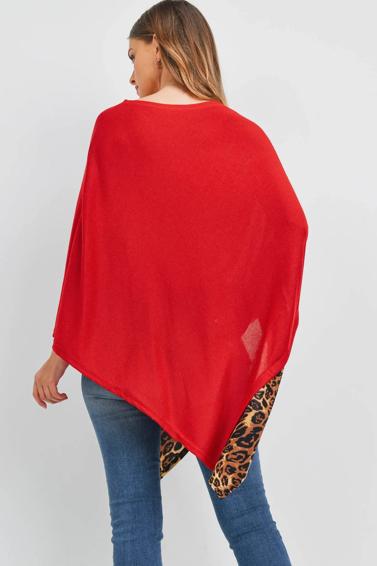 MS0089 - ALL YEAR ROUND LEOPARD TRIM SOLID PONCHO