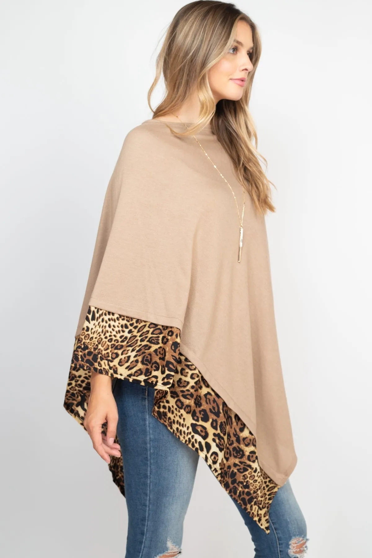 MS0089 - ALL YEAR ROUND LEOPARD TRIM SOLID PONCHO
