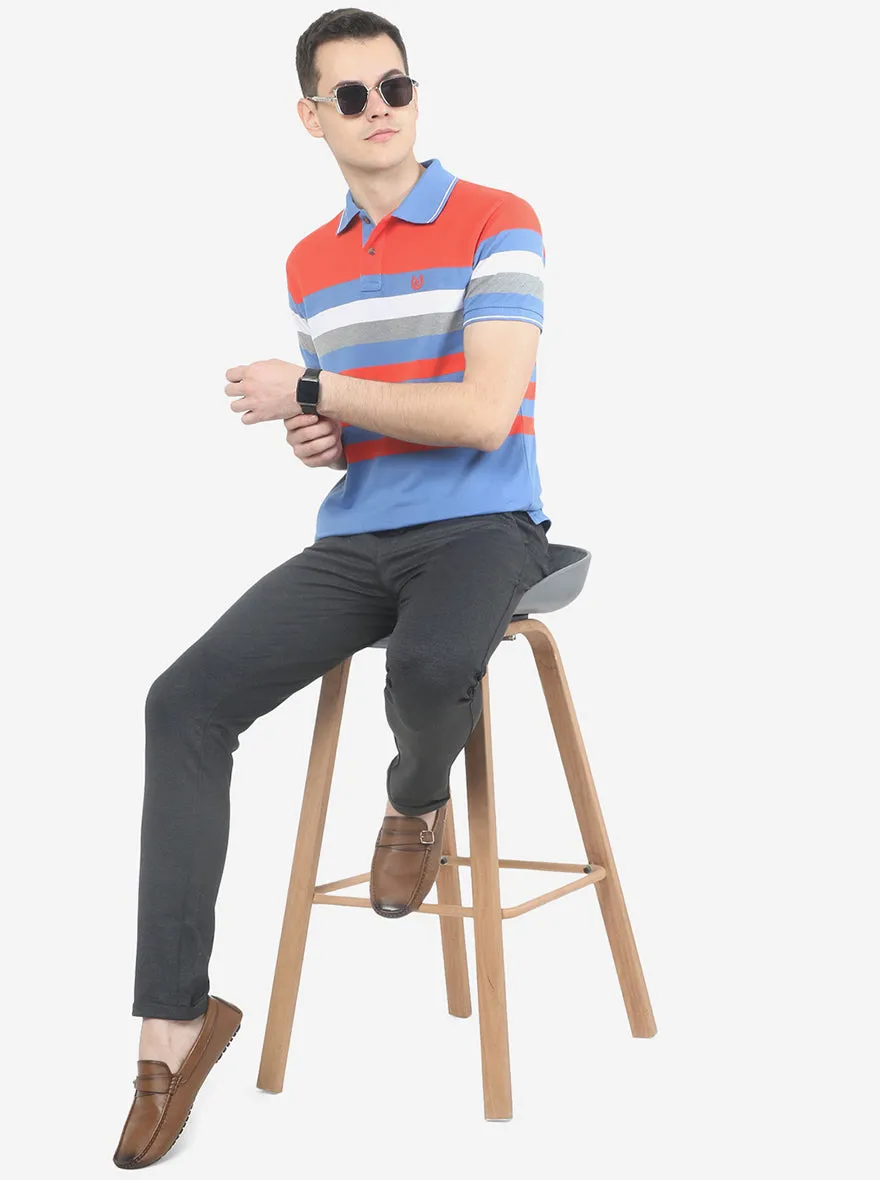 Multicolor Striped Slim Fit Polo T-Shirt | Greenfibre