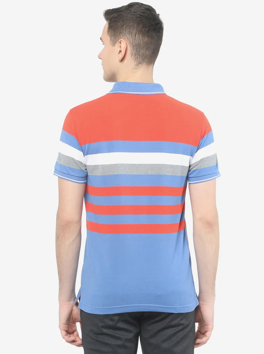 Multicolor Striped Slim Fit Polo T-Shirt | Greenfibre
