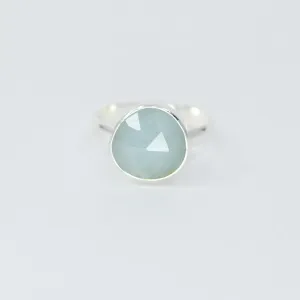 Natural Aquamarine Freeform Ring | Sterling Silver Bezel | 12mm Statement Ring