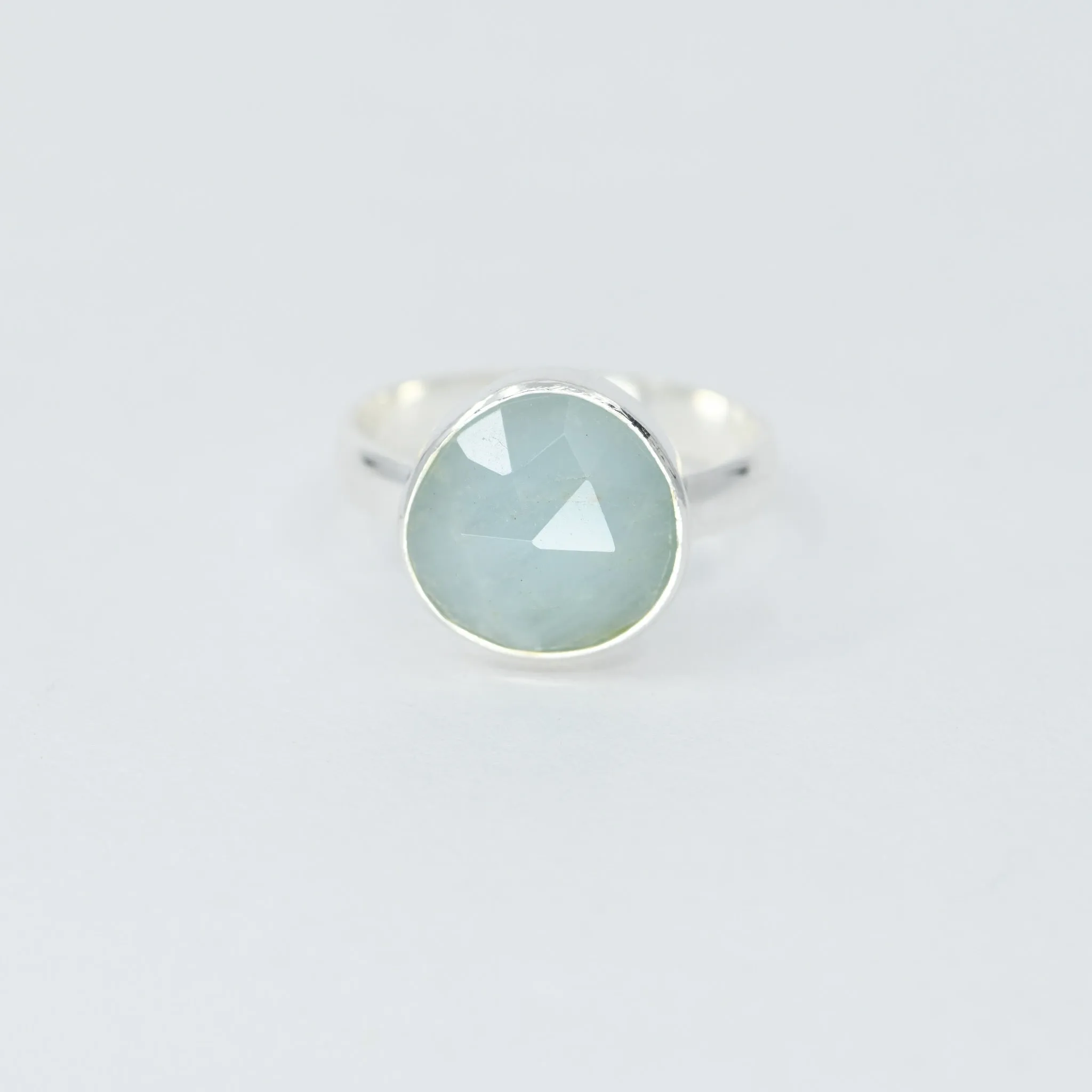 Natural Aquamarine Freeform Ring | Sterling Silver Bezel | 12mm Statement Ring