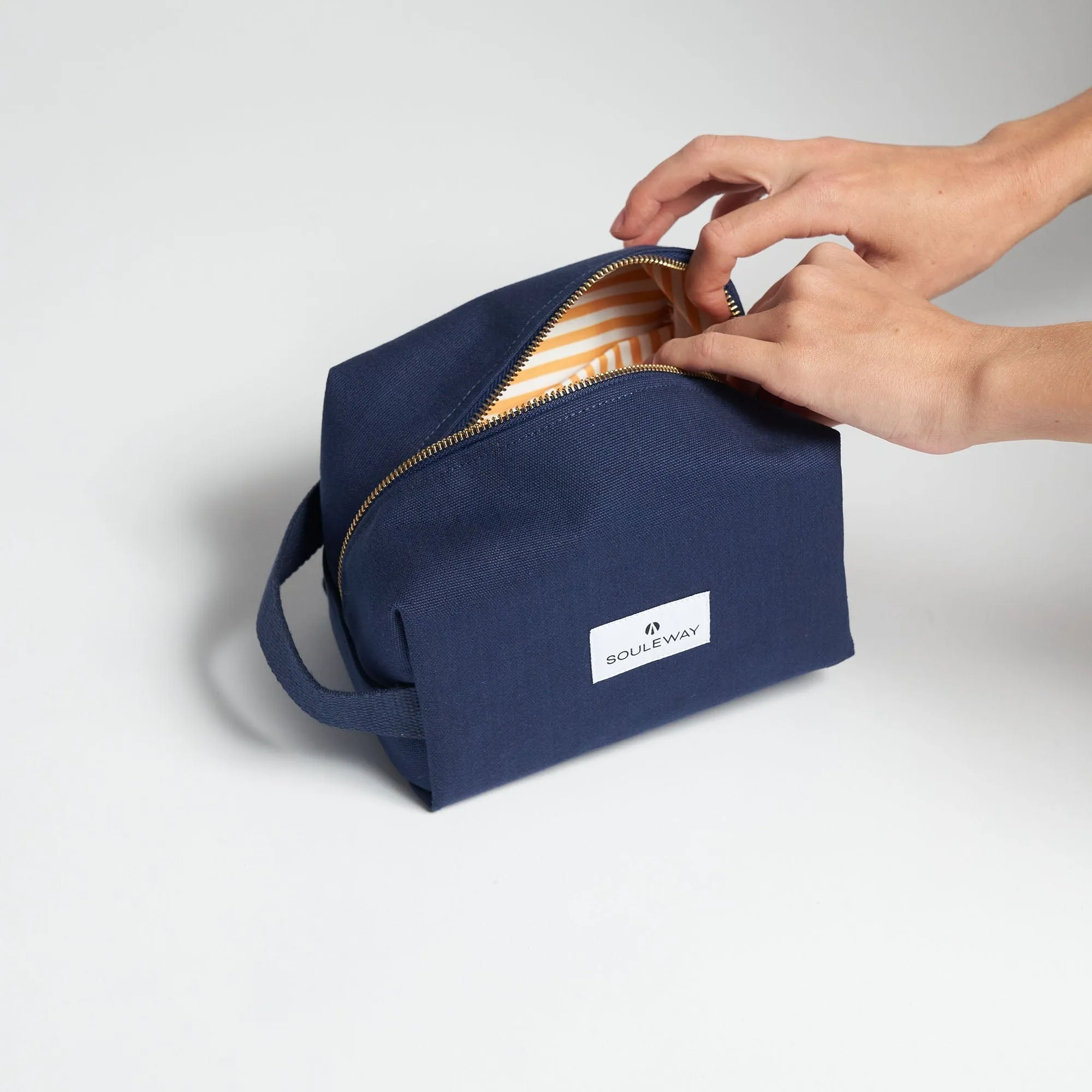 Natural Cotton Canvas Classic Washbag S | Navy Blue