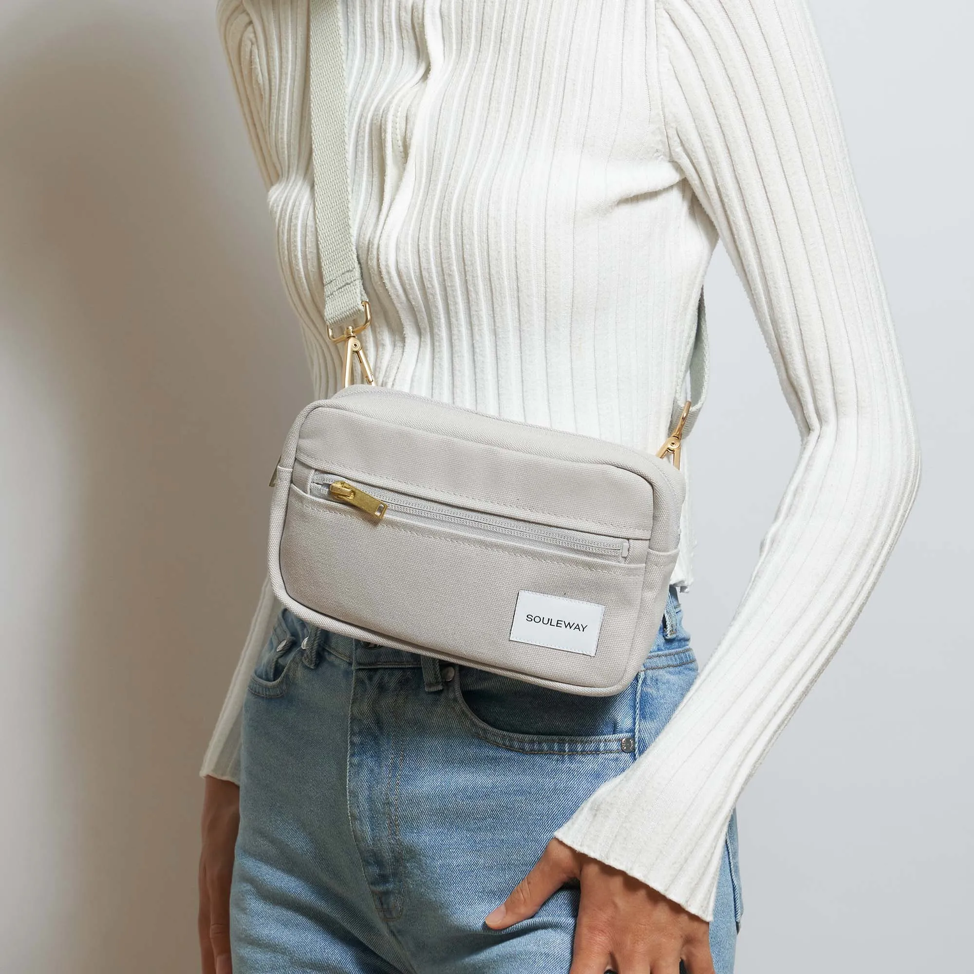 Natural Cotton Canvas Hip Bag | Dust Grey