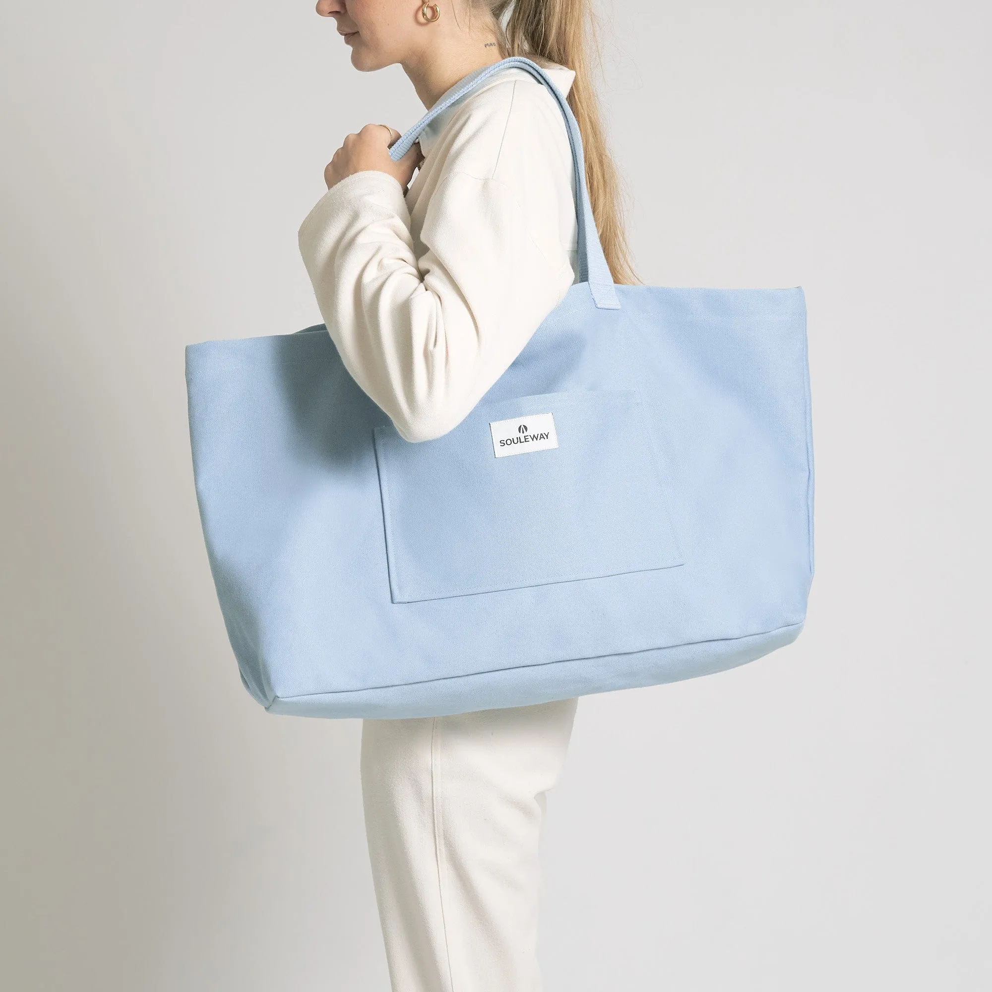 Natural Cotton Canvas Shopper | Dusty Blue