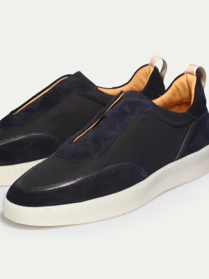 Navy Blue Leather and Suede Astrid Lace Up Sneakers - Sneakers Shoes