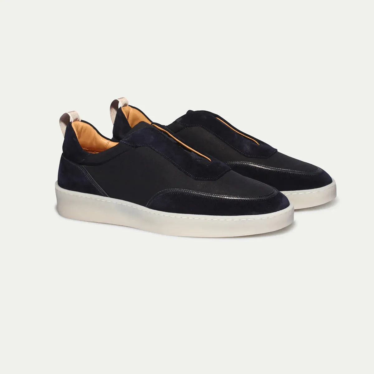 Navy Blue Leather and Suede Astrid Lace Up Sneakers - Sneakers Shoes
