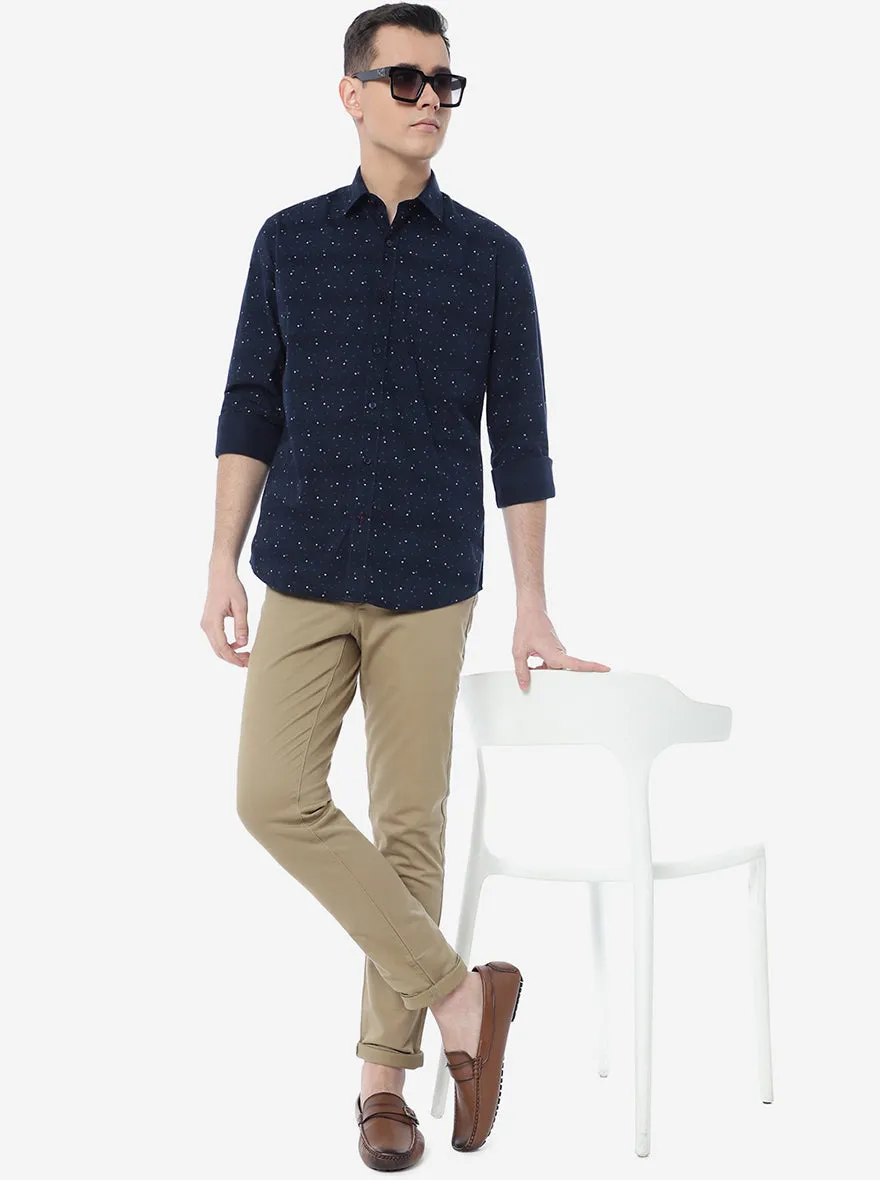 Navy Blue Printed Slim Fit Casual Shirt | Greenfibre