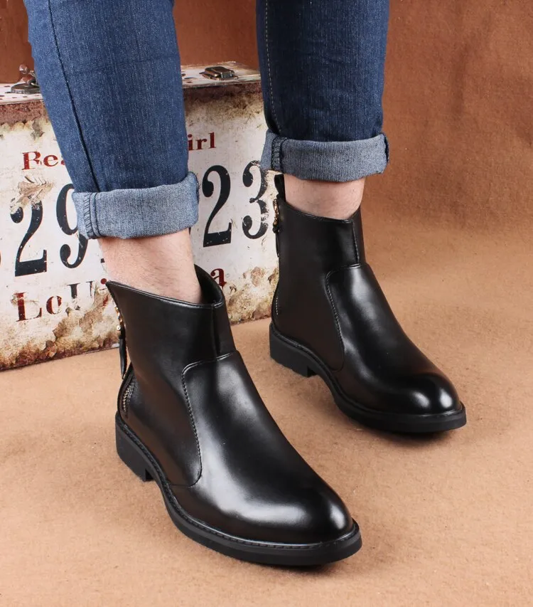 new arrival men's black ankle boots natural leather shoes spring autumn high top shorts boot chaussure homme botines hombre bota