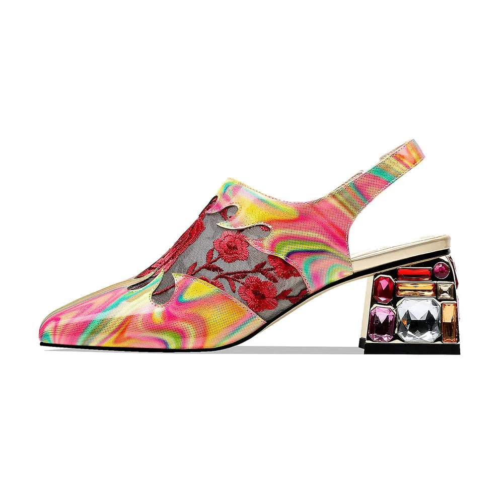 New Big Size 34-41 Patent Genuine Leather Sandals Women Party Flower Sandals Ladies High Heels Shoes Woman