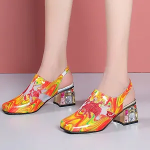 New Big Size 34-41 Patent Genuine Leather Sandals Women Party Flower Sandals Ladies High Heels Shoes Woman