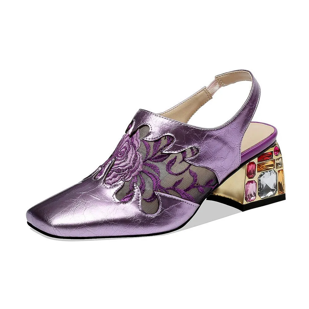 New Big Size 34-41 Patent Genuine Leather Sandals Women Party Flower Sandals Ladies High Heels Shoes Woman