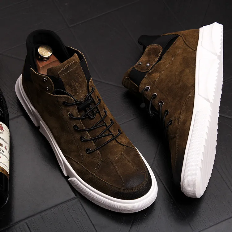 New Men Fashion Casual Ankle Boots Spring Autumn Thick Bottom High Top Leisure Sneakers Male Breathable Retro Shoes