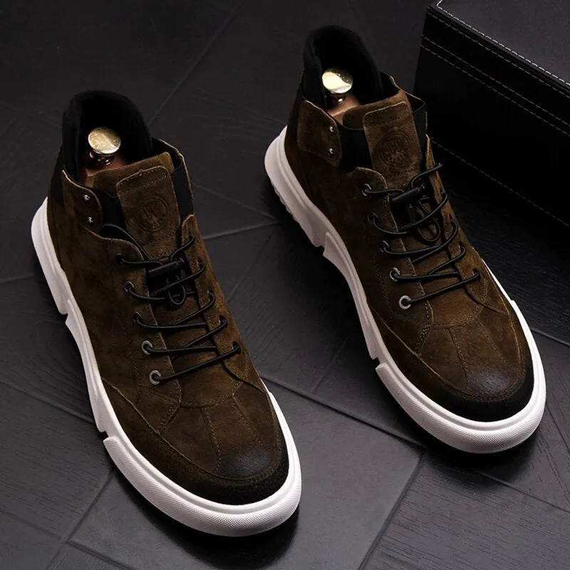 New Men Fashion Casual Ankle Boots Spring Autumn Thick Bottom High Top Leisure Sneakers Male Breathable Retro Shoes