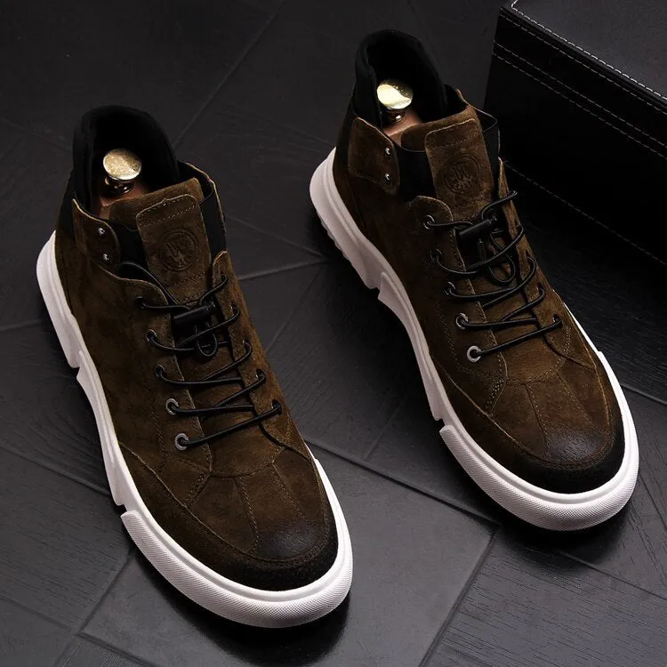 New Men Fashion Casual Ankle Boots Spring Autumn Thick Bottom High Top Leisure Sneakers Male Breathable Retro Shoes