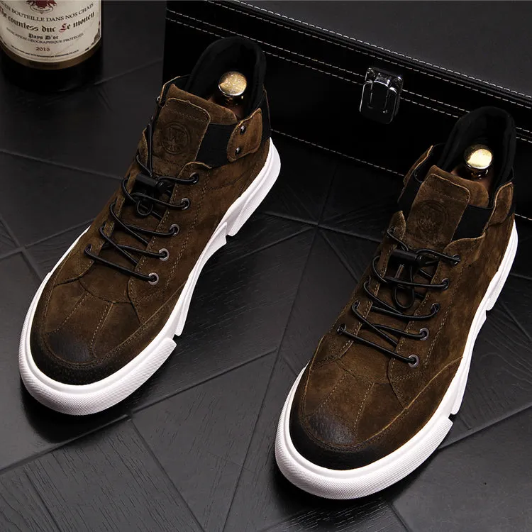New Men Fashion Casual Ankle Boots Spring Autumn Thick Bottom High Top Leisure Sneakers Male Breathable Retro Shoes