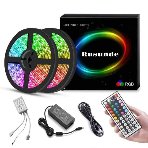 New Rusunde LED Strip Light Kit Waterproof 300 LEDs 5050 RGB 10m 32.8ft Strips Lighting Flexible Color Changing with 44 Keys