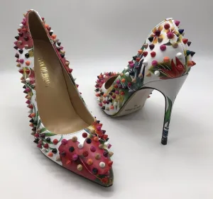 New Style Rivet Women Pumps Genuine Leather Casual High Heels Fashion Wedding Shoes Woman Party