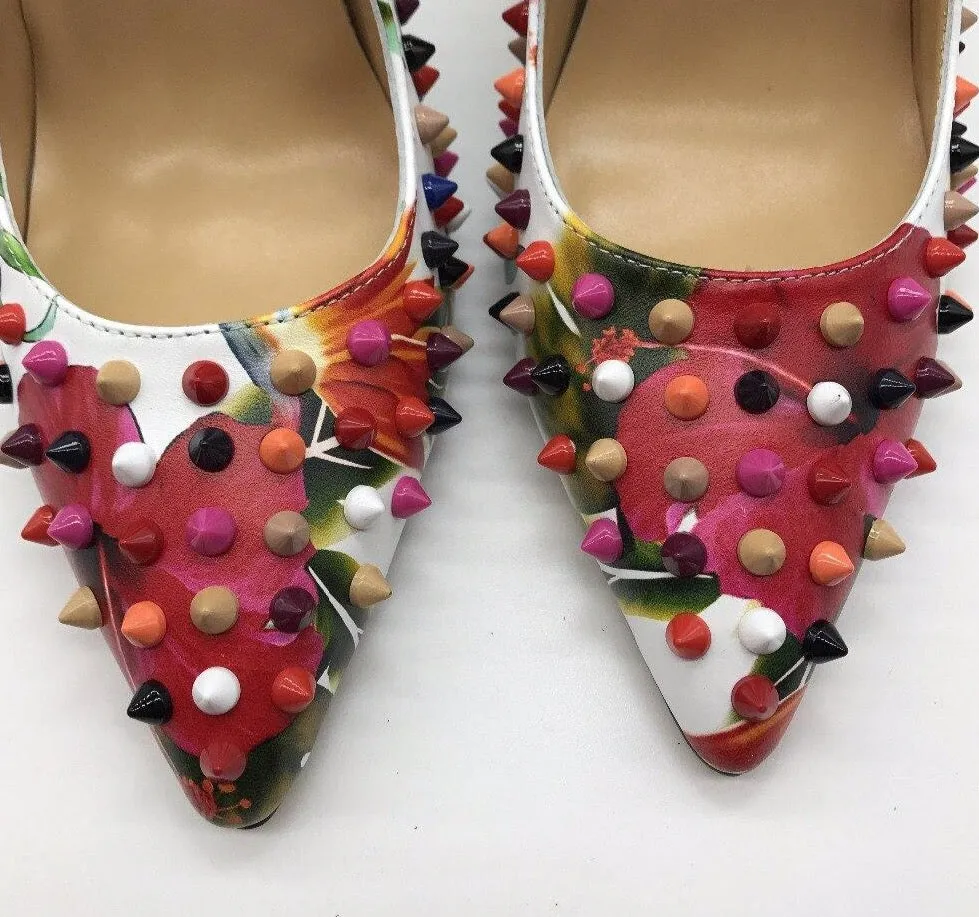 New Style Rivet Women Pumps Genuine Leather Casual High Heels Fashion Wedding Shoes Woman Party