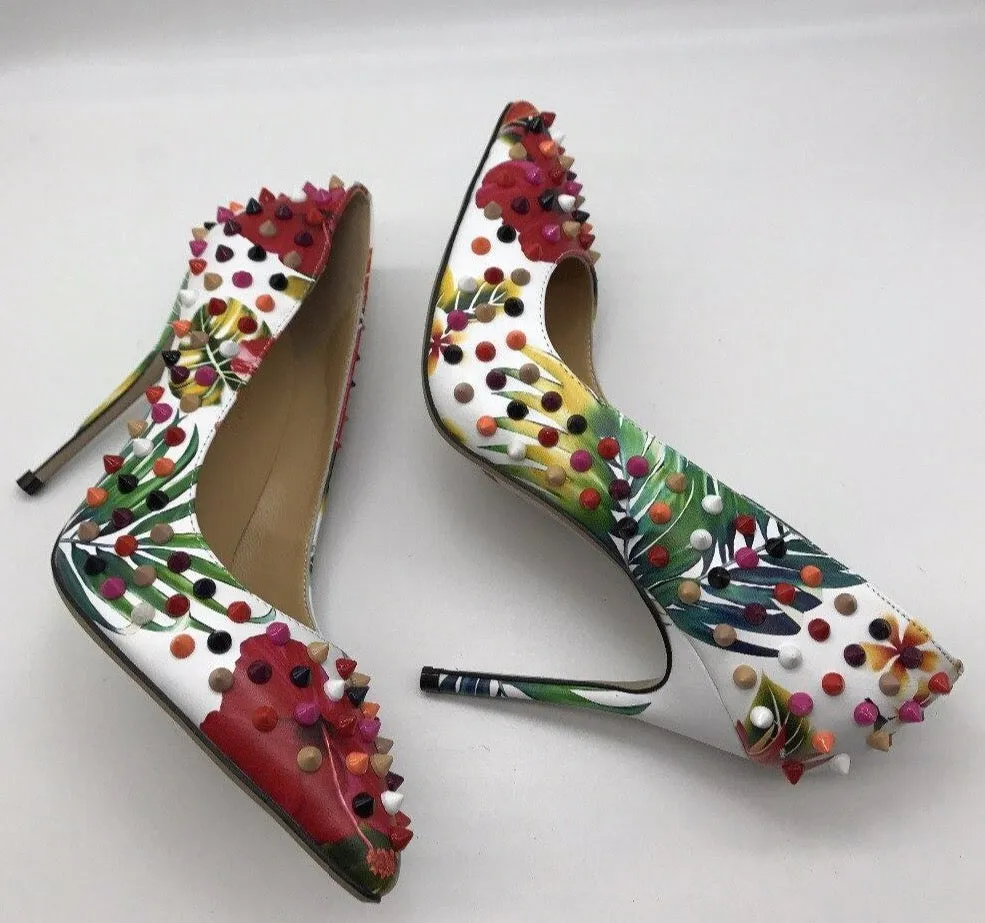 New Style Rivet Women Pumps Genuine Leather Casual High Heels Fashion Wedding Shoes Woman Party