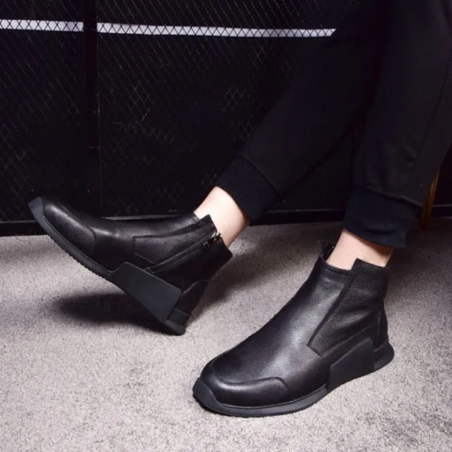New Zip Round Toe Solid Male Casual Shoes Streetwear