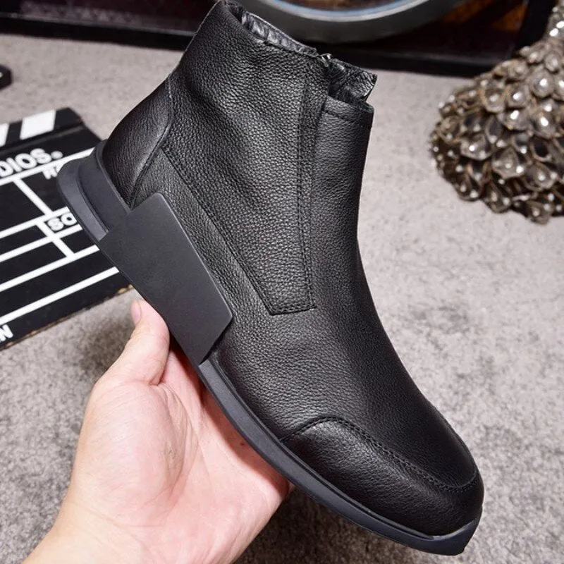 New Zip Round Toe Solid Male Casual Shoes Streetwear