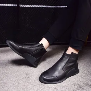 New Zip Round Toe Solid Male Casual Shoes Streetwear