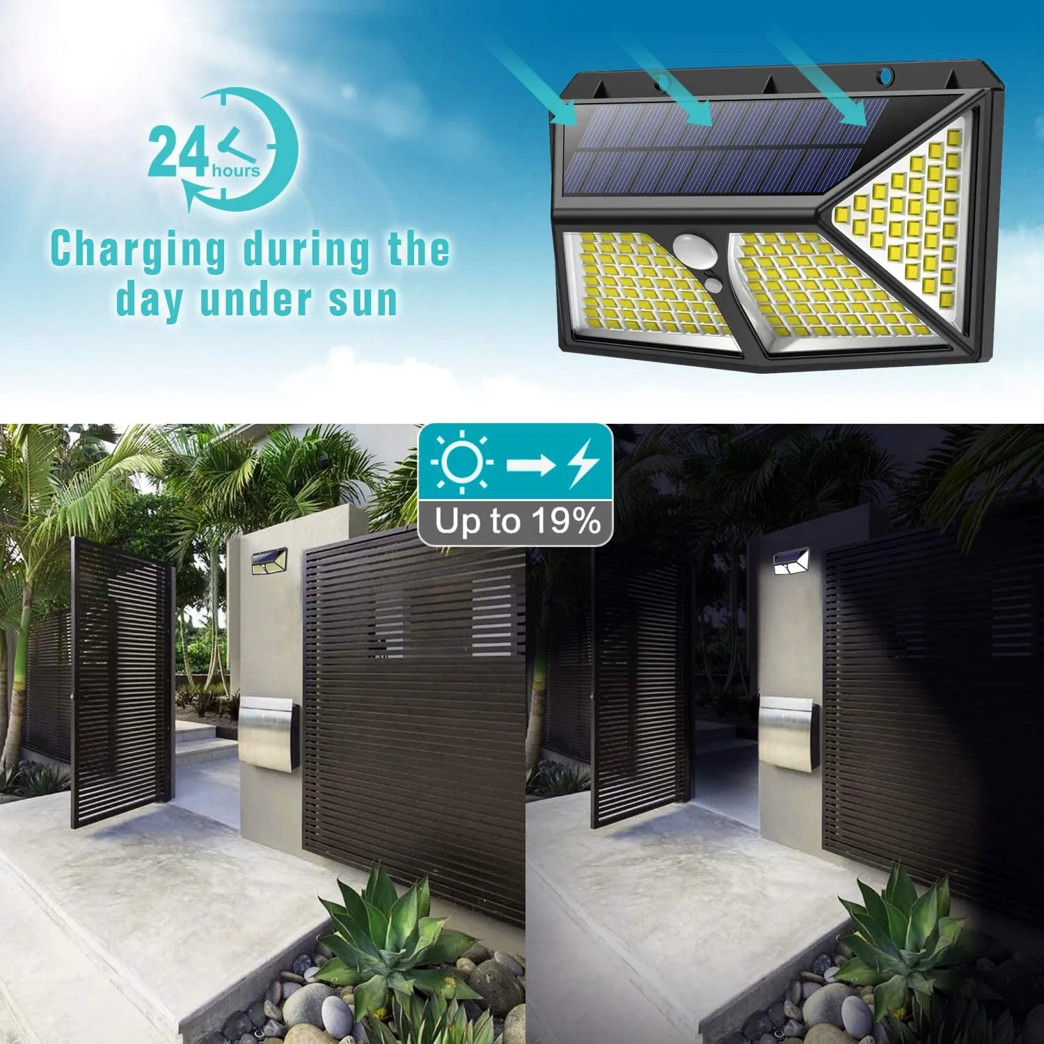 NIB! Solar Lights Outdoor,180 LEDs Wireless Motion Sensor Light 3 Modes Security Lighting Wall Lights,IP65 Waterproof Easy-to-Install with 270°Angle Night Light for Front Door, Step Stair,Yard, Garage, Deck---2 Pack