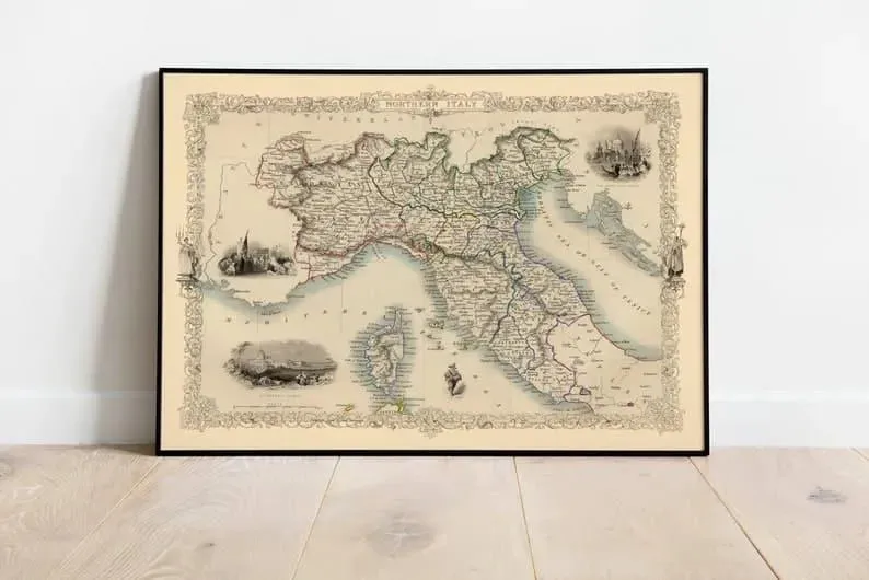 Northern Italy Map Poster| Vintage Map Italy