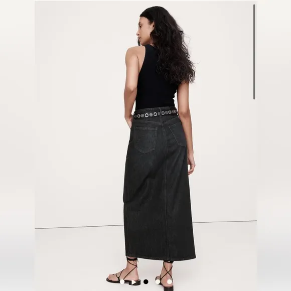 NWT Banana Republic Denim Maxi Skirt Women's in Rinse Black Wash